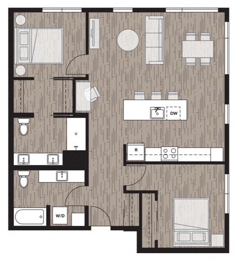 2 bed 2 bath floor plan I at Riverfront Everett, Everett, Washington